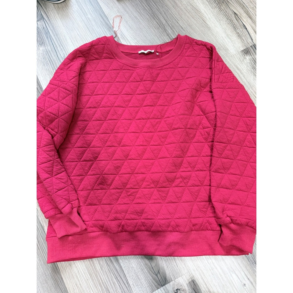 Staccato Womens Quilted Sweatshirt Magenta Pink Crew Neck Long Sleeve Size L